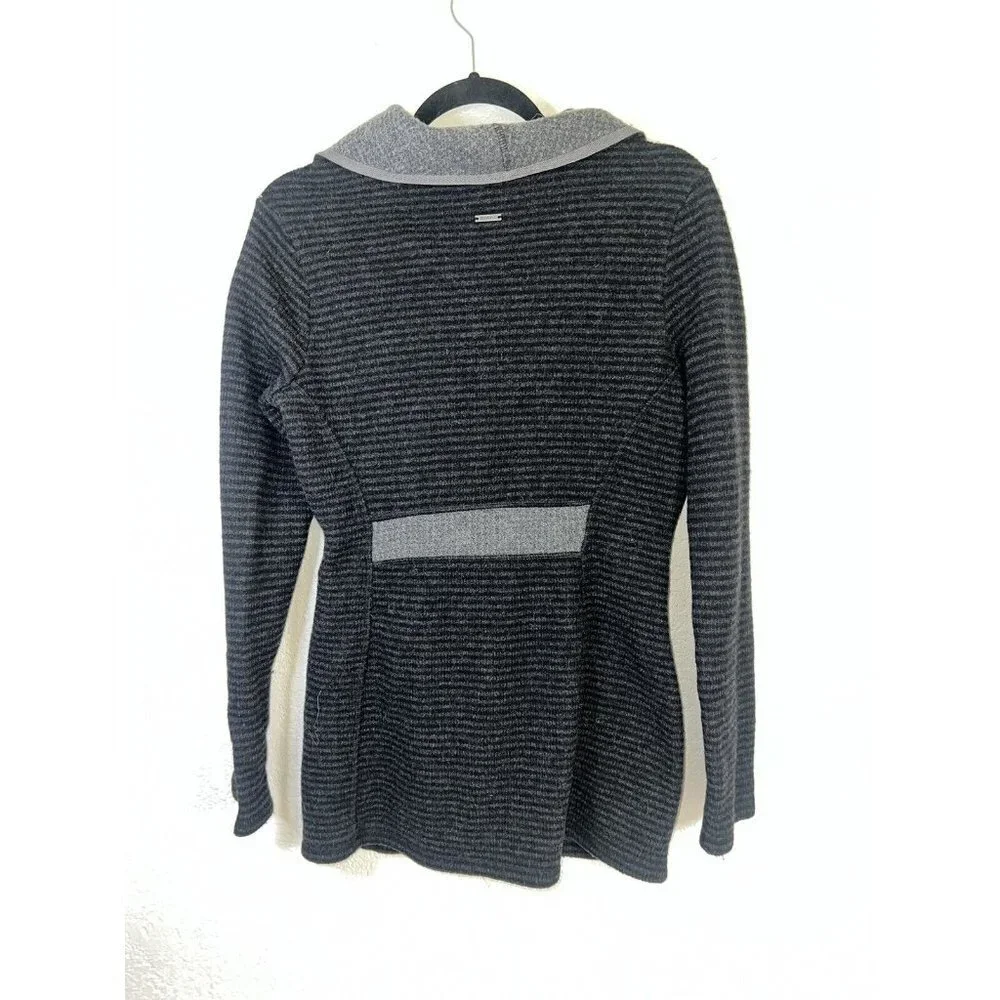 Prana Black Gray Striped Milana Wool-Blend Button-Up Cardigan Jacket Medium X1 - Picture 7 of 10